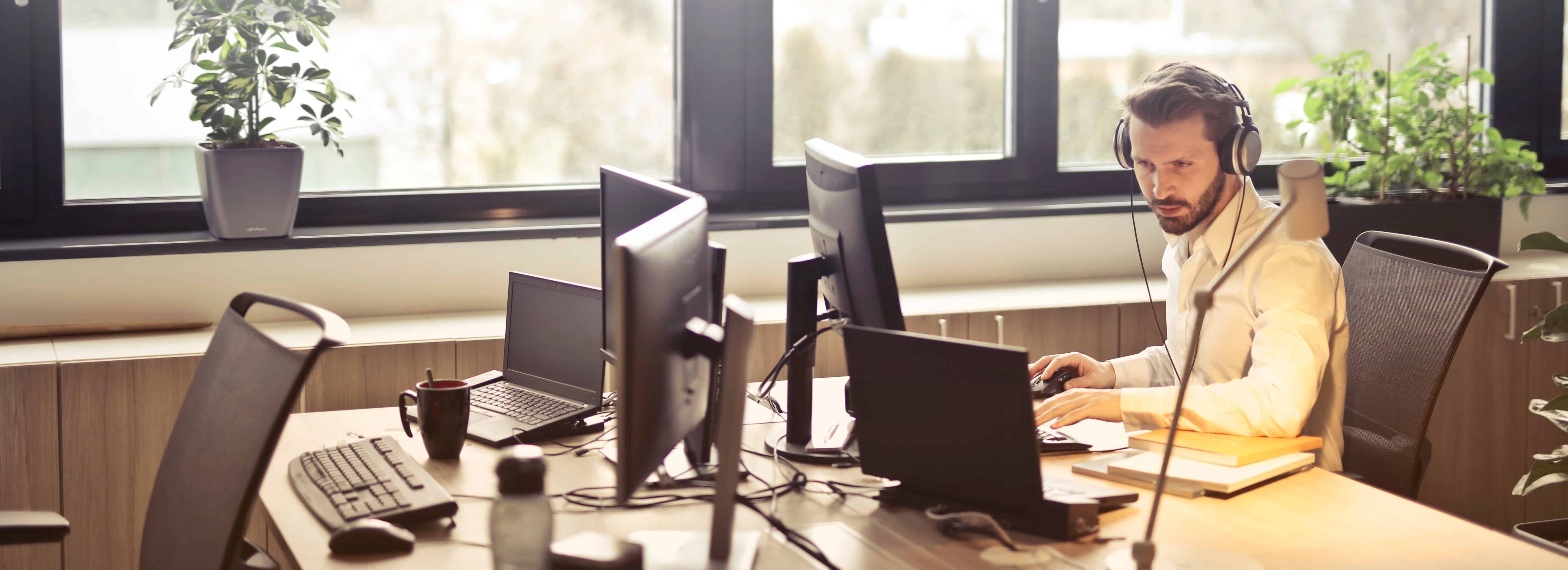 man working alone at workstation