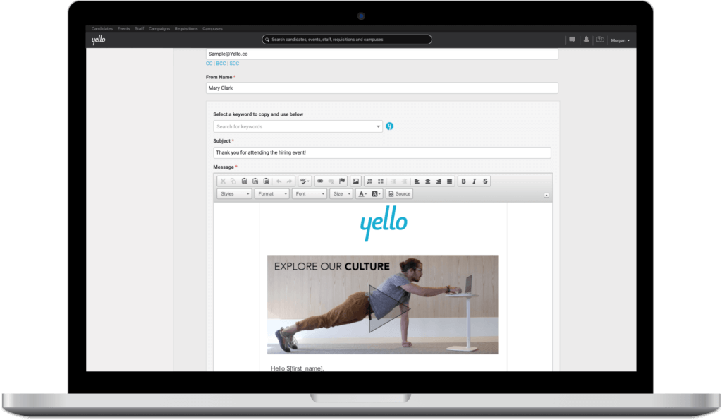 Use Yello to email candidates