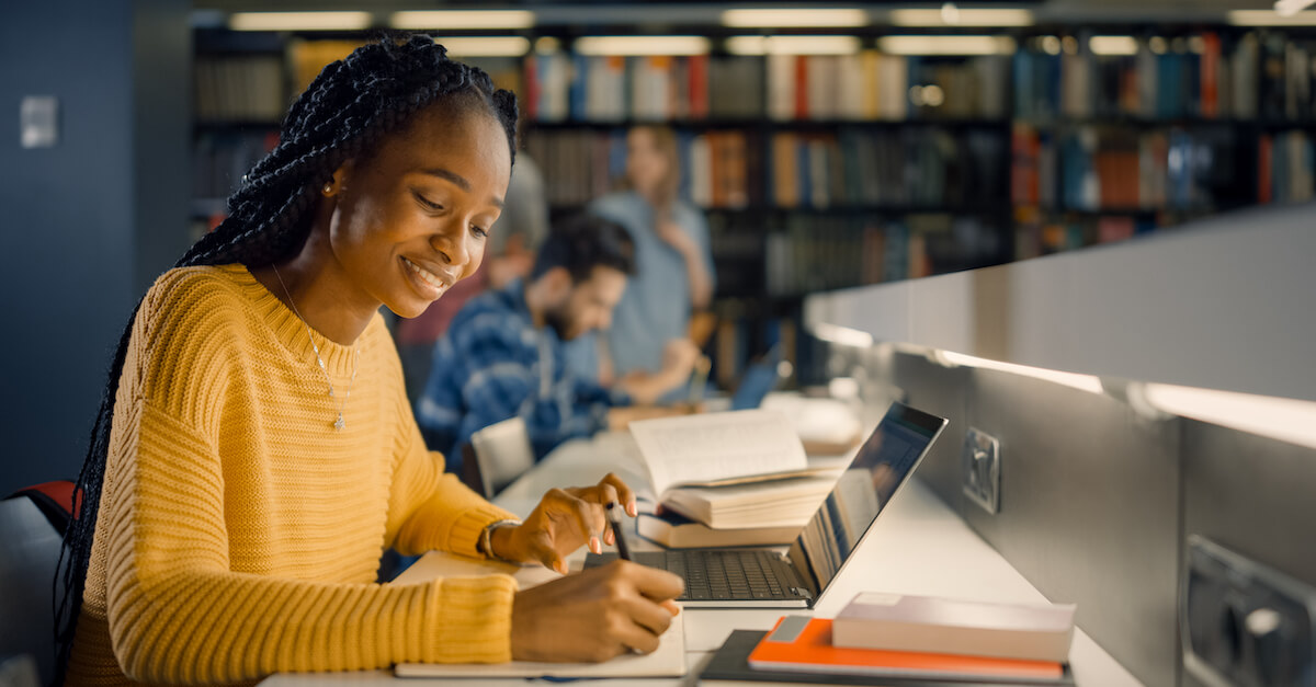 Girl Studying Library Night